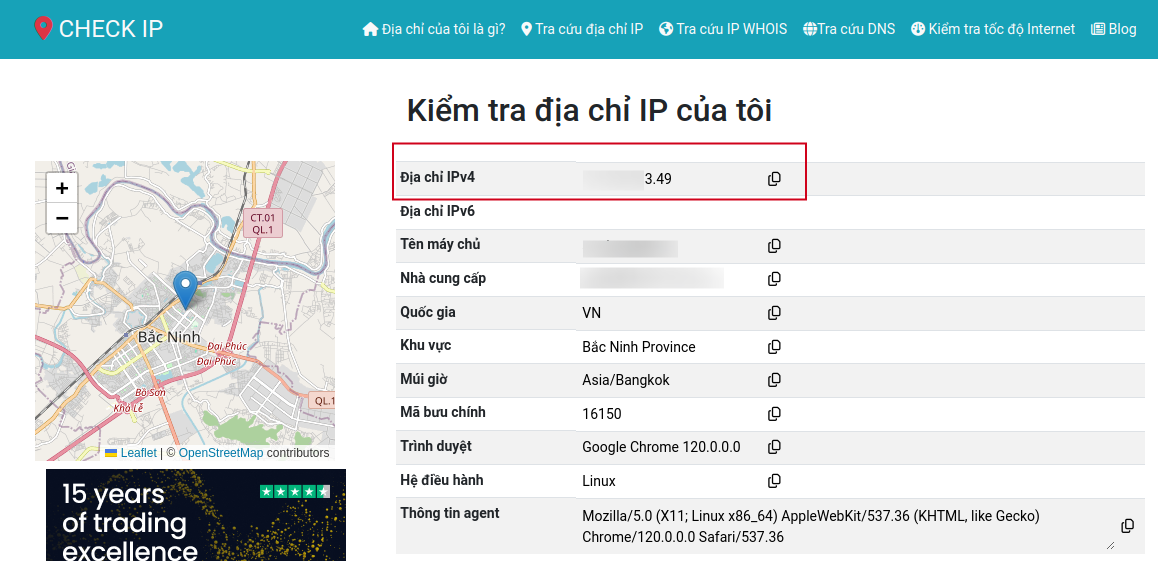 Kiểm tra địa chỉ IP thông qua website